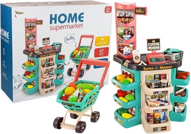Set supermercato per bambini con cestino, cassa, bilancia e scanner (47 pezzi)