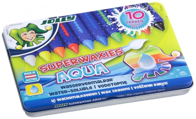 Aqua Non-breaking Wax Crayons in Metal Box