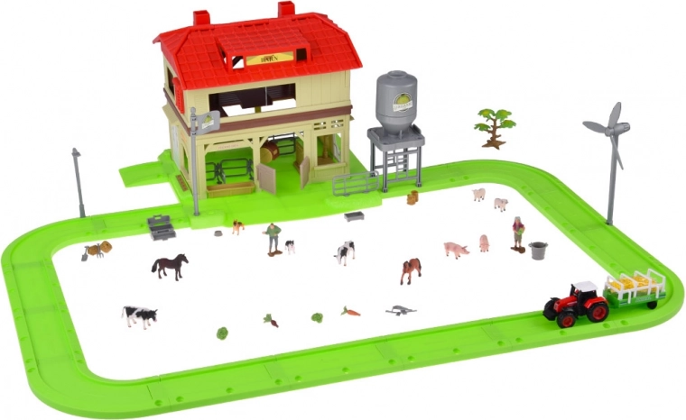 Tractor met aanhanger en dierenfiguren