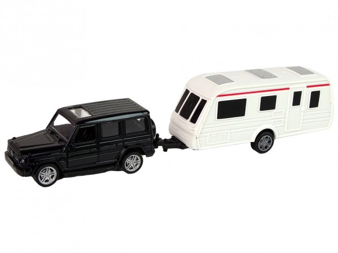 Black Jeep and Camper Trailer Set with Metal Parts