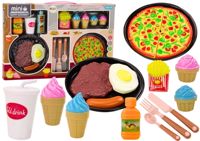 Kids Play Food Set Pizza Fries Ice Cream Cutlery