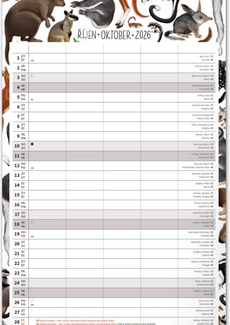 Wall Calendar Family Planner 2026 with Animalium Illustrations