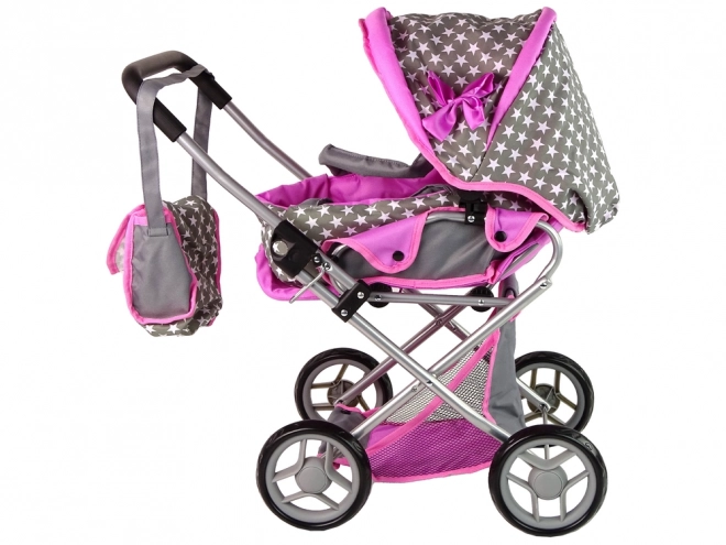 Doll Stroller with Bag Gray Pink Stars