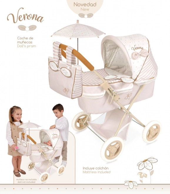 Folding doll stroller with sunshade and bag Verona 60 cm