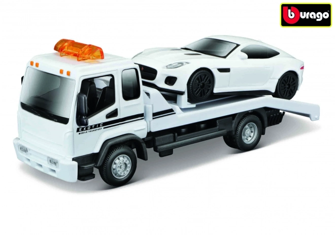 Bburago Flatbed Tow Truck with Jaguar F-Type R Dynamic Model