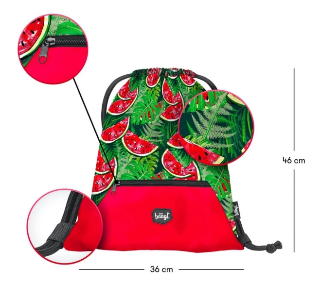 Baagl Drawstring Bag with Pocket Watermelon Design