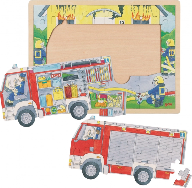 Goki Wooden Firefighters Layered Puzzle