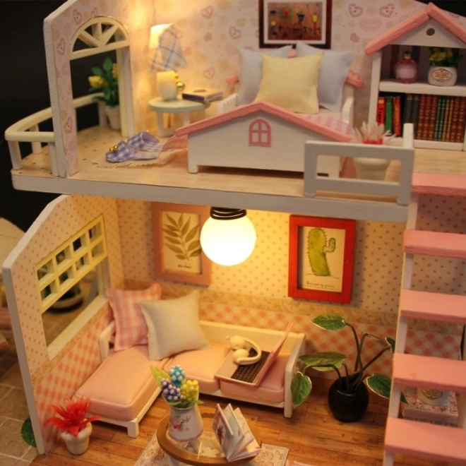 Wooden Dollhouse with LED Lights