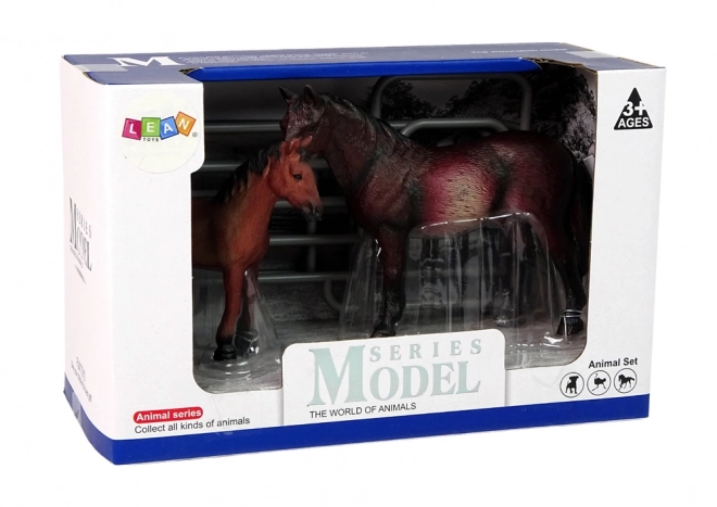 Horse and Foal Figurine Set with Enclosure