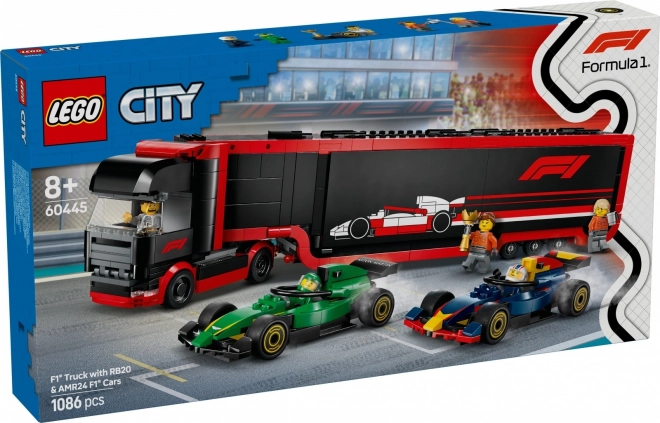 lego city f1 racing truck with rb20 and amr24 cars