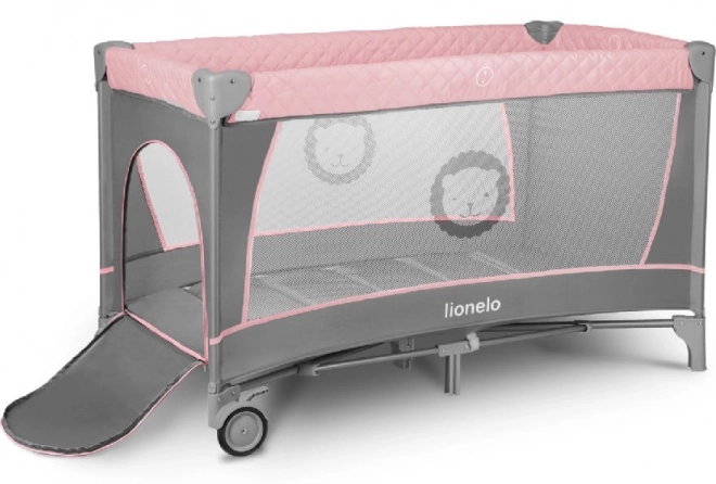 Lionelo Travel Crib and Playpen Flower 2-in-1 Grey Scandi – Flamingo