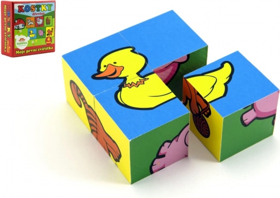 Teddies slikovne kocke Moje prve životinjice – 4 drvene kocke