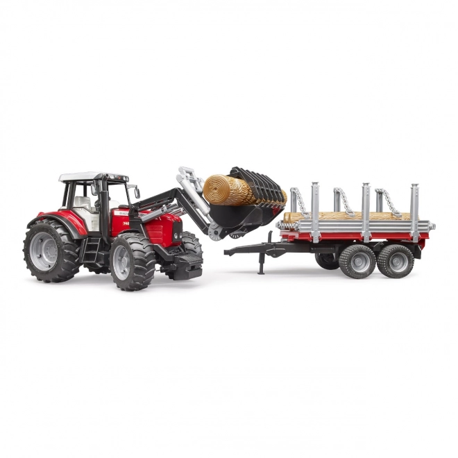 Bruder Massey Ferguson Tractor with Front Loader and Log Trailer