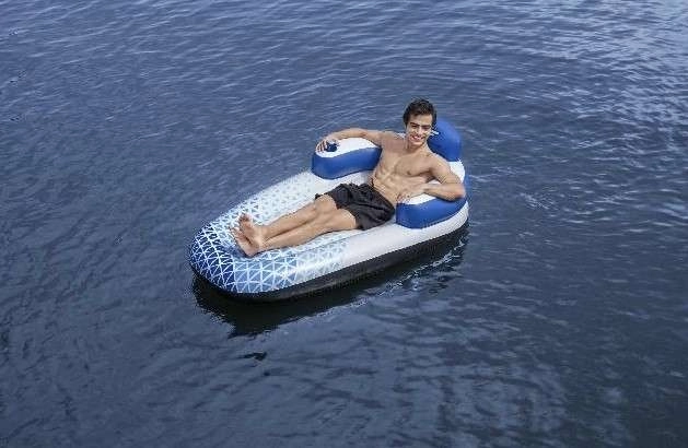 Inflatable Pool Float with Backrest and Cup Holder