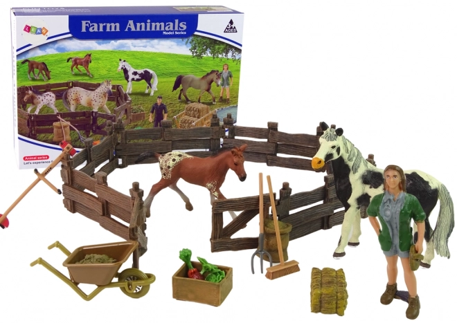 Wooden Farm Set with Horse Figures