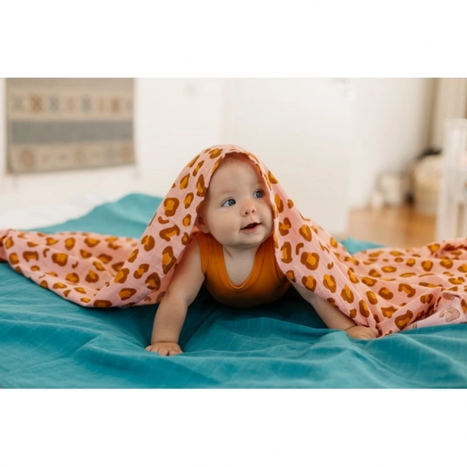 Cotton Muslin Swaddle Blanket Coral Leopard