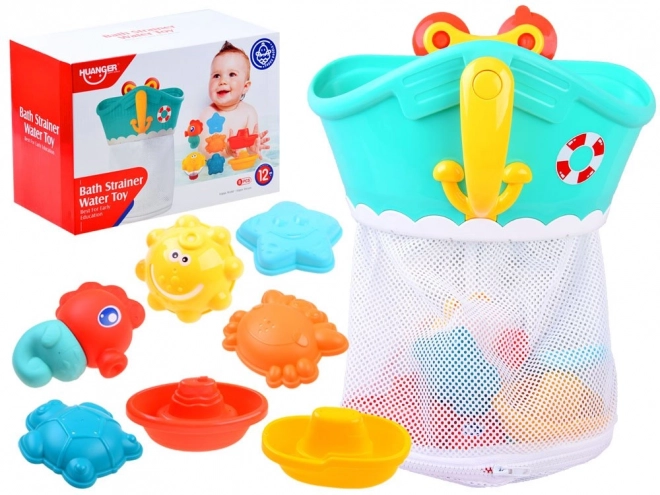 Colorful Bath Toy Set with Organizer Boat