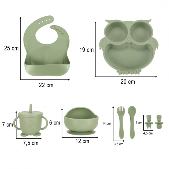 Set of silicone dishes for kids owl military green