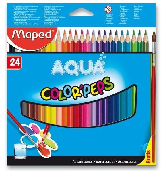 Maped Aqua Color'Peps Triangular Water-Soluble Colored Pencils Set with Brush