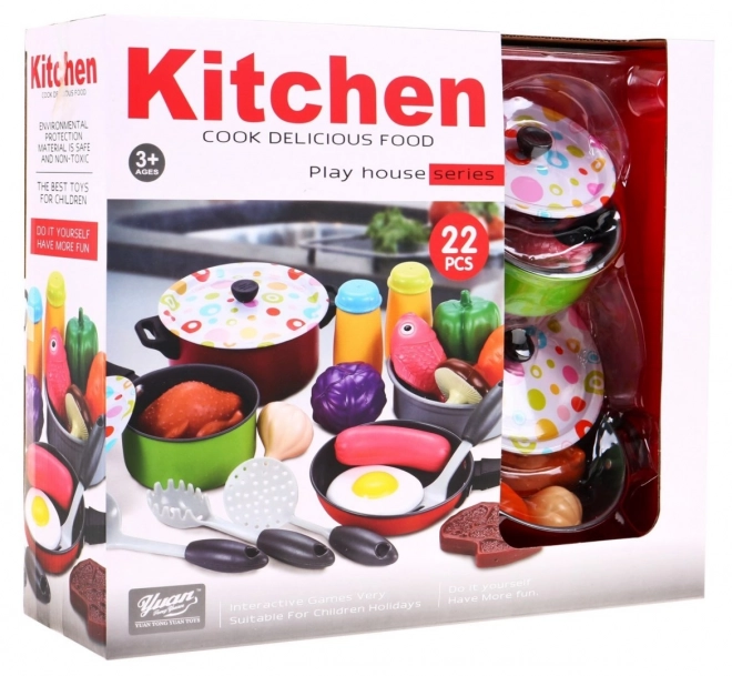 Colorful Cooking Set for Kids with Pots and Toy Food