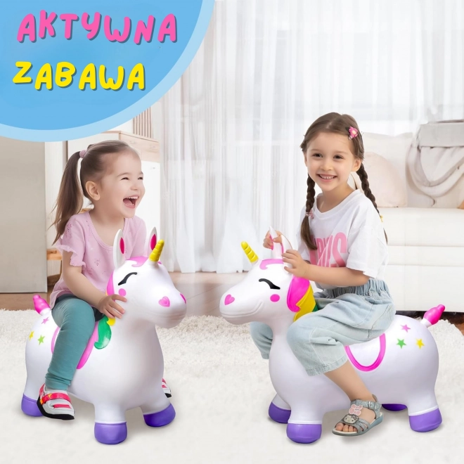 Bijeli skakući jednorog s pumpom Woopie