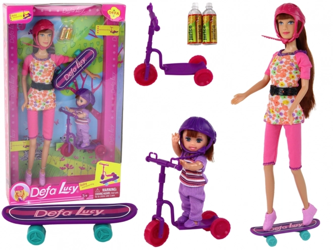 Lucy Doll Set with Pink Scooter and Skateboard