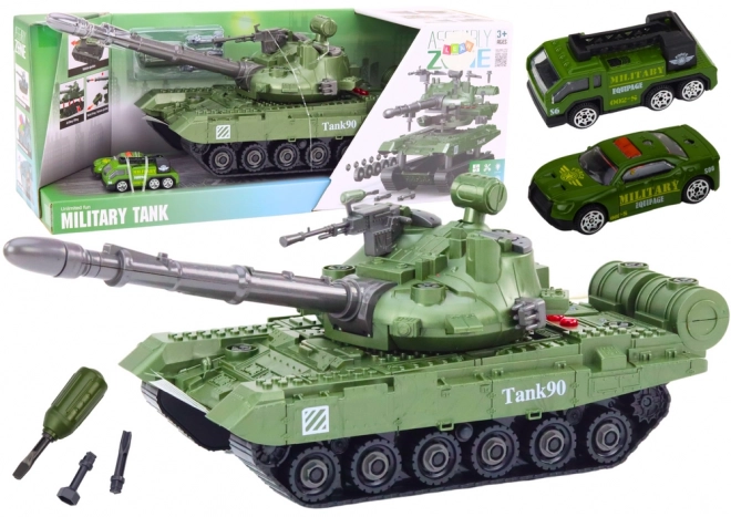 Carro armato verde fai da te per bambini con pezzi smontabili e suoni