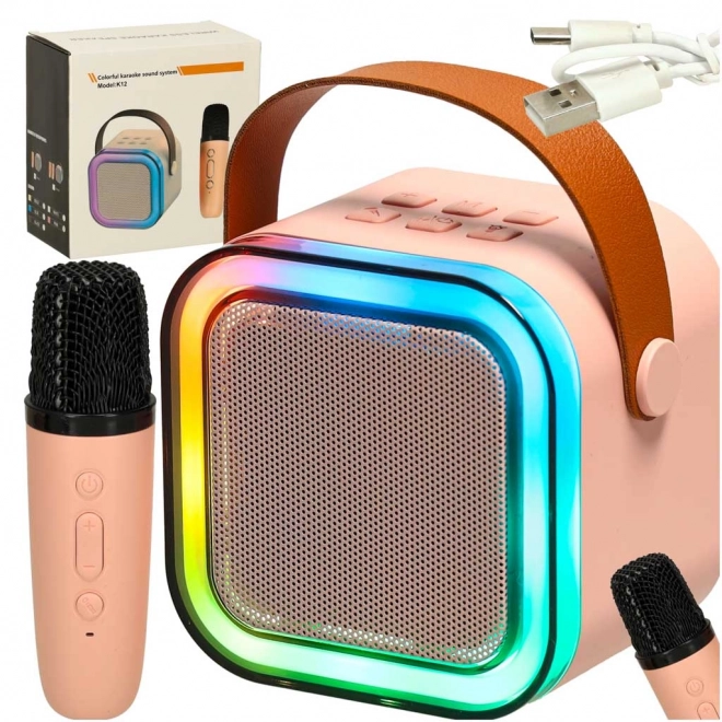 Rózsaszín bluetooth karaoke szett mikrofonnal és hordozható hangszóróval