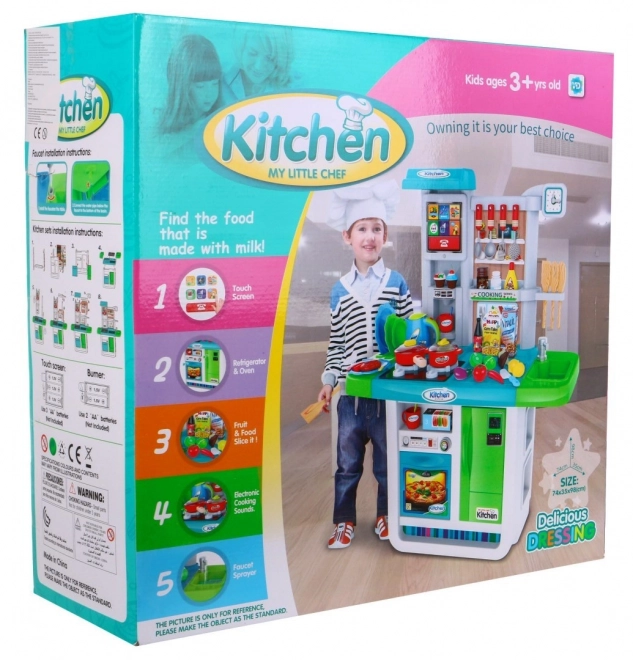 Interactive Blue Kitchen Set for Kids with Audio Panel and Water Faucet