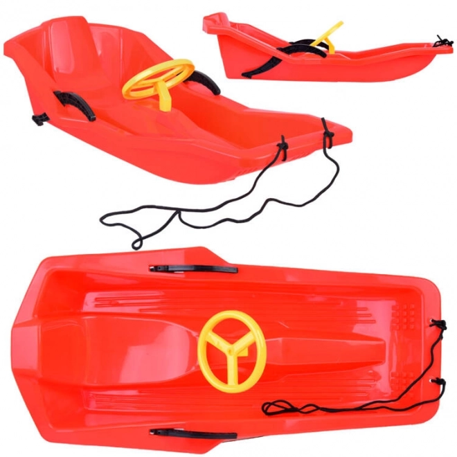 Comfortable Children's Sled with Backrest, Brake, and Steering Wheel