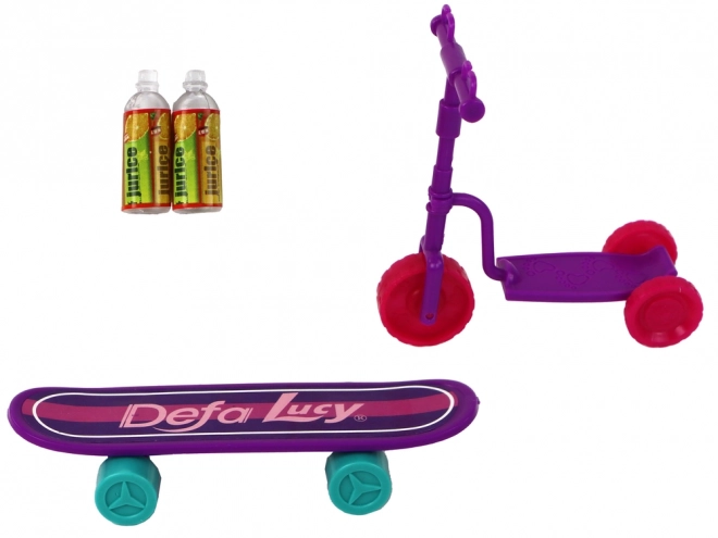 Lucy Doll Set with Pink Scooter and Skateboard