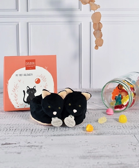 Doudou Black Cat Baby Booties Gift Set