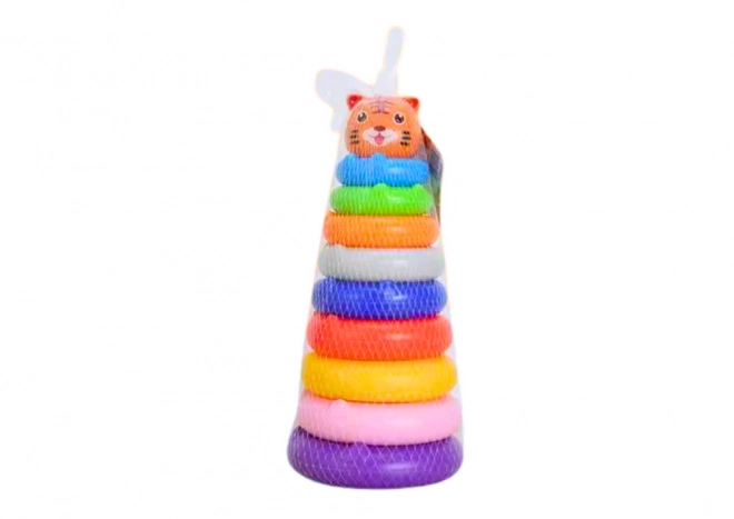 Colorful Ring Stacking Pyramid with Animal Stickers