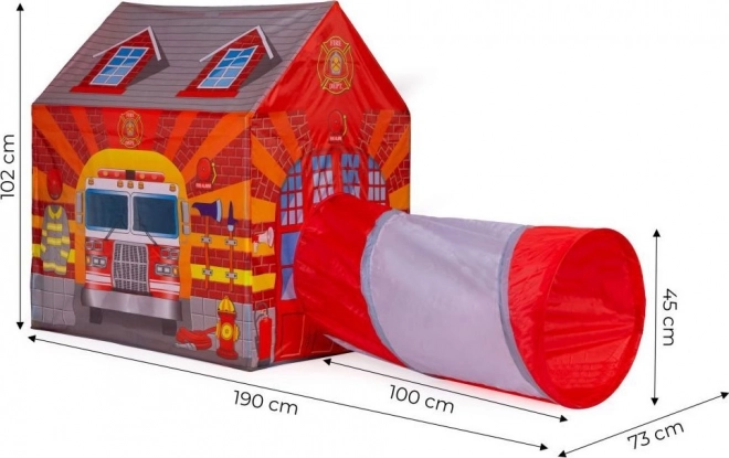 Brandweerhuisje IPLAY kinderspeeltent met tunnel
