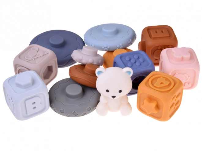 Soft Rubber Sensory Blocks Pyramid Puzzle with Bear