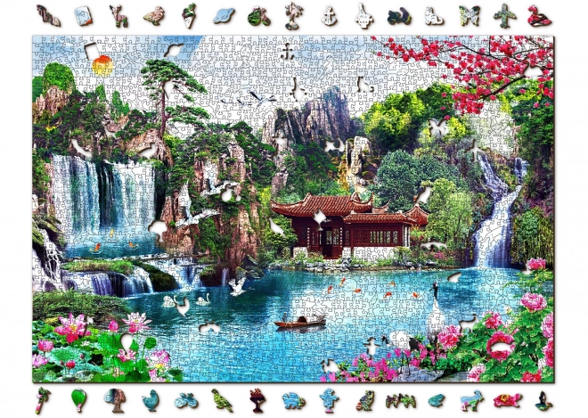 Wooden Puzzle Waterfalls in Japanese Garden 2-in-1