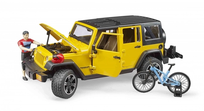 Bruder Jeep Wrangler Rubicon with Cyclist and Bicycle