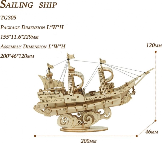 Wooden 3D Puzzle Military Sailing Ship