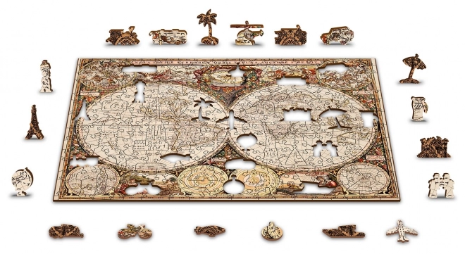 Wooden Antique World Map 2-in-1 Puzzle