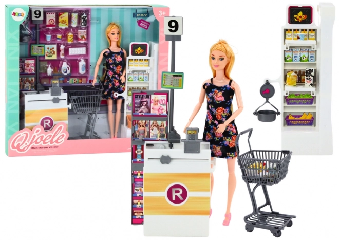 Doll Supermarket Set with Shelves and Shopping Cart