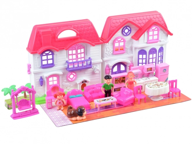 Family Dollhouse with Furniture and Dolls