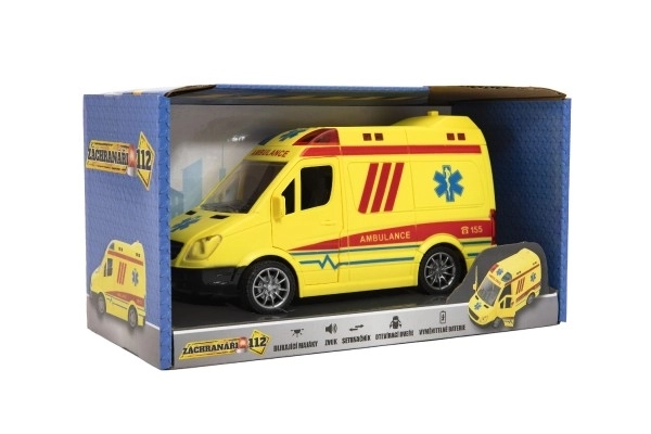 Plastic 20cm Friction-Powered Ambulance with Lights and Sounds