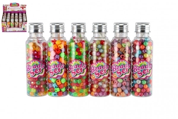 Bead Set With String - Colorful Plastic Beads in Plastic Jar