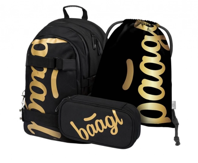 Baagl Skate Gold School Backpack Set