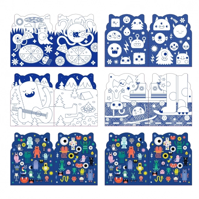 Petit Collage Coloring Book with Monster Stickers