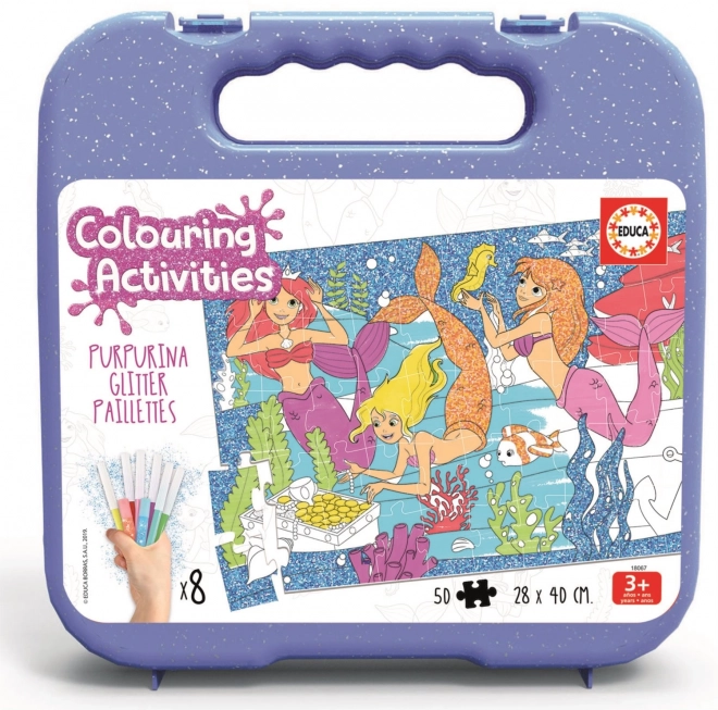 Mermaid Coloring Puzzle with Markers