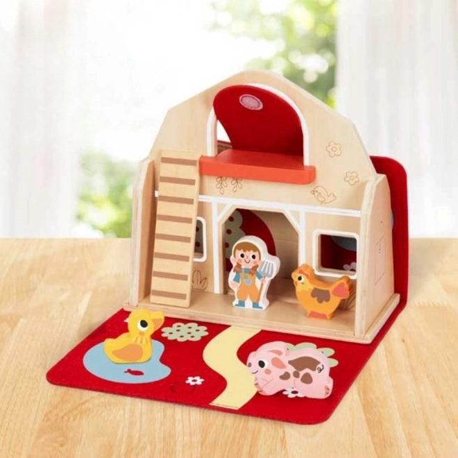 Tooky Toy Dřevěná skládací farma s figurkami zvířátek