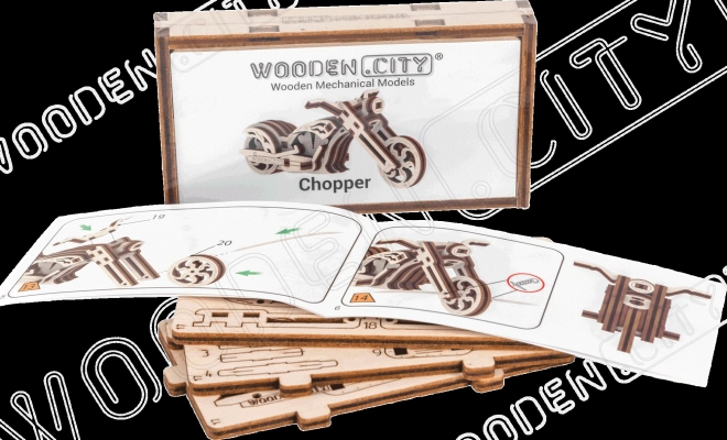 Wooden 3d chopper motorcycle puzzle