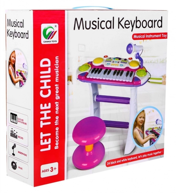 Pink Kids Musical Set with Keyboard, Drums, and Microphone