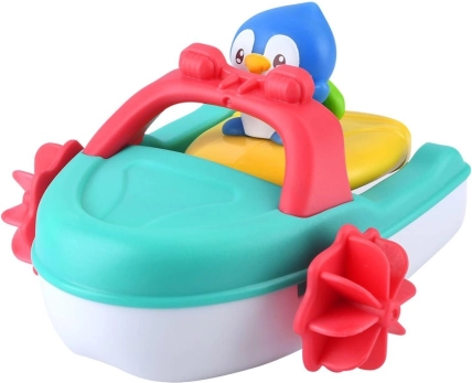 Bathtub boat with wind-up penguin